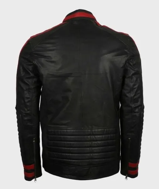 Men's Cafe Racer Red & Black Leather Jacket