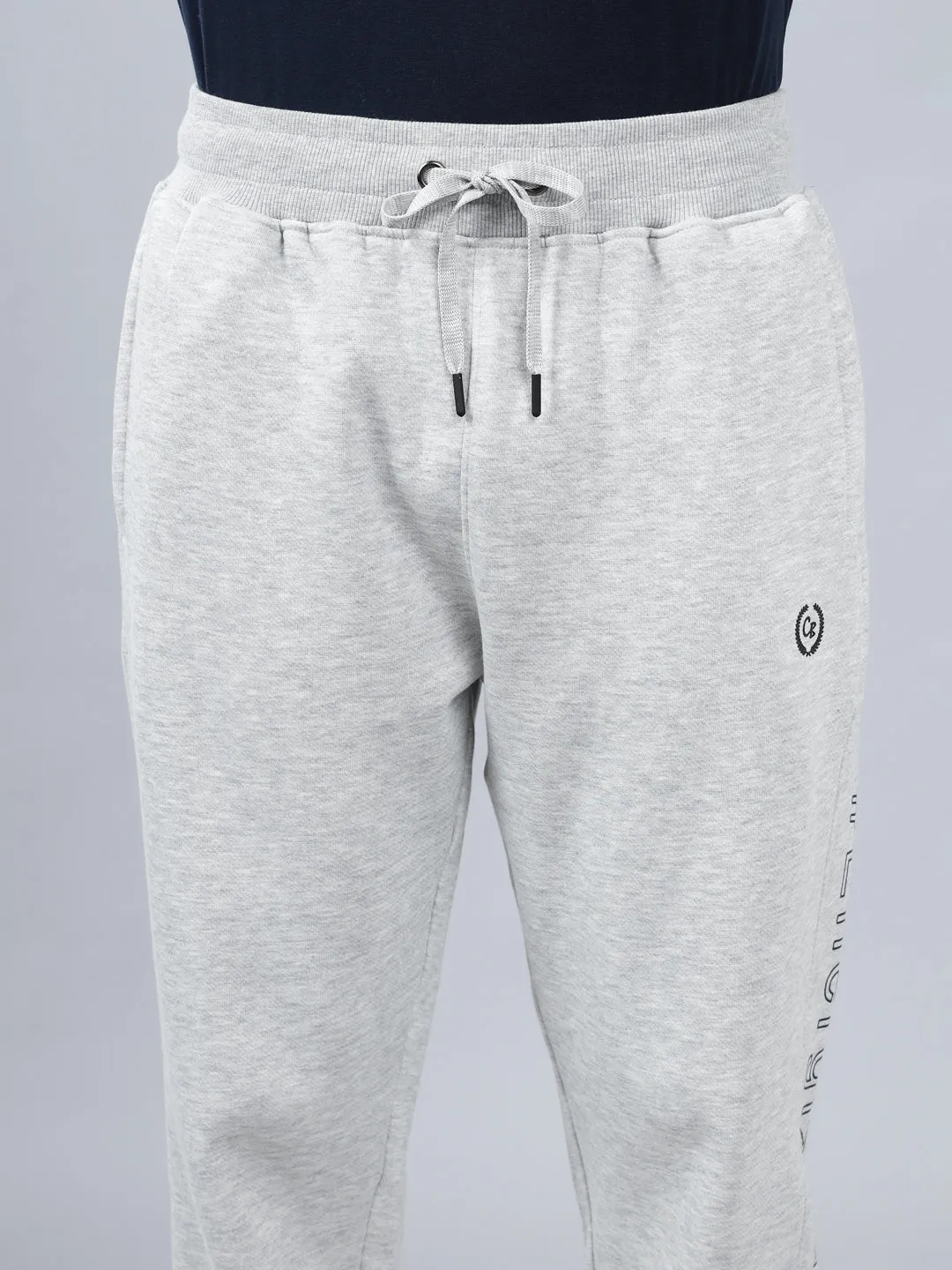 Men's Grey Melange Printed Winter Track Pant