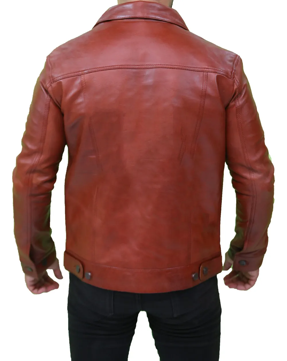 Mens Vintage Classic Brown Leather Trucker Jacket