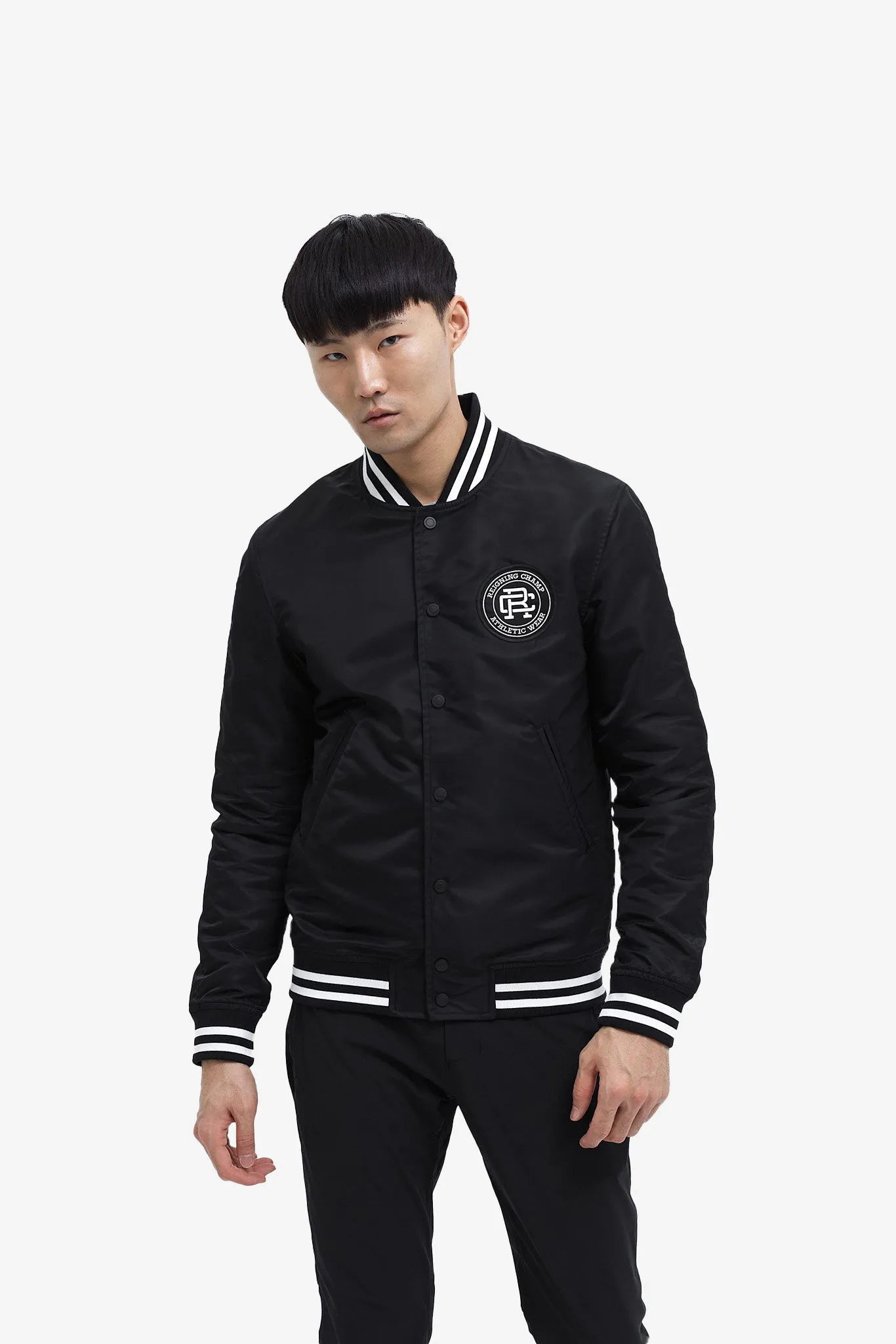 Men's Woven Satin Logo Stadium Jacket