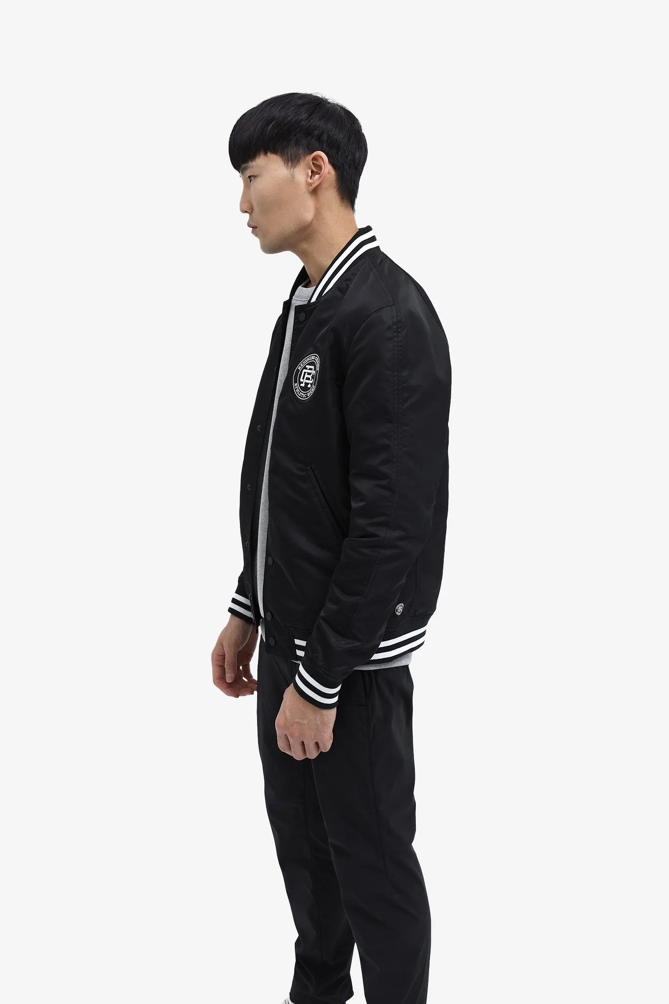 Men's Woven Satin Logo Stadium Jacket