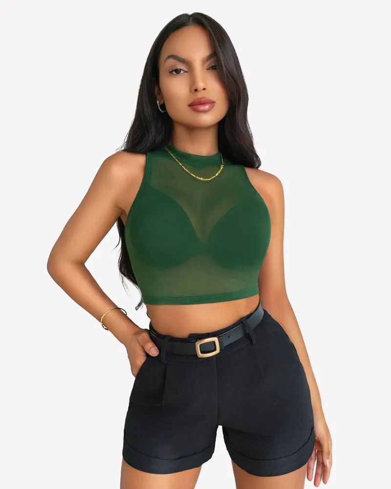 Mesh Crop Top Sleeveless Sheer Tank Shirts