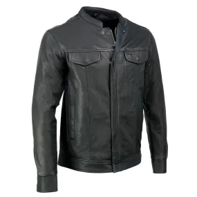 Milwaukee Leather MLM1604 Men's Stand-Up Collar Black Casual Biker Goat Skin Leather Shirt with Dual Closure