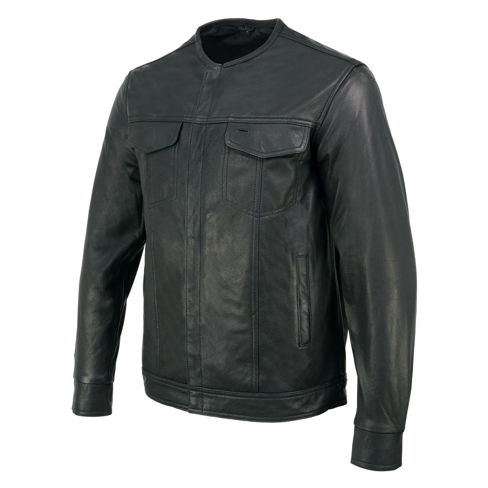 Milwaukee Leather MLM1607 Men's Naked Goatskin Leather Light Weight Collarless Motorcycle Rider Shirt Jacket