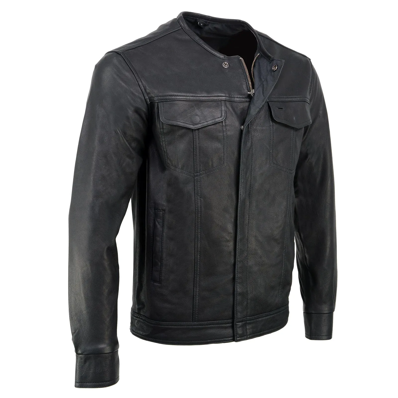 Milwaukee Leather MLM1607 Men's Naked Goatskin Leather Light Weight Collarless Motorcycle Rider Shirt Jacket