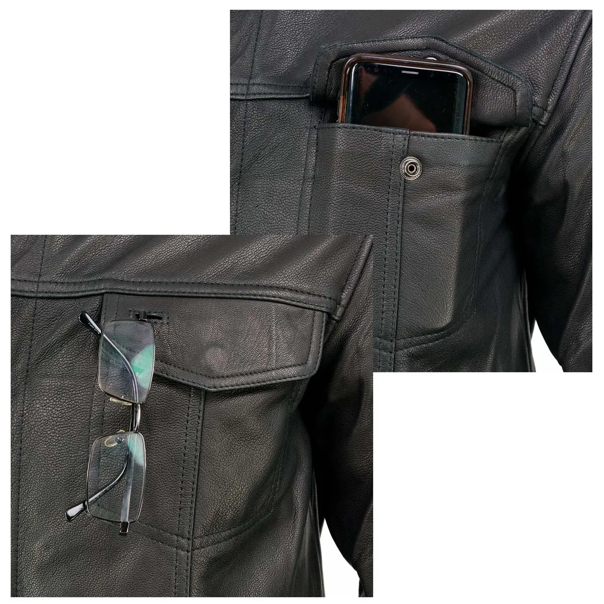 Milwaukee Leather MLM1607 Men's Naked Goatskin Leather Light Weight Collarless Motorcycle Rider Shirt Jacket