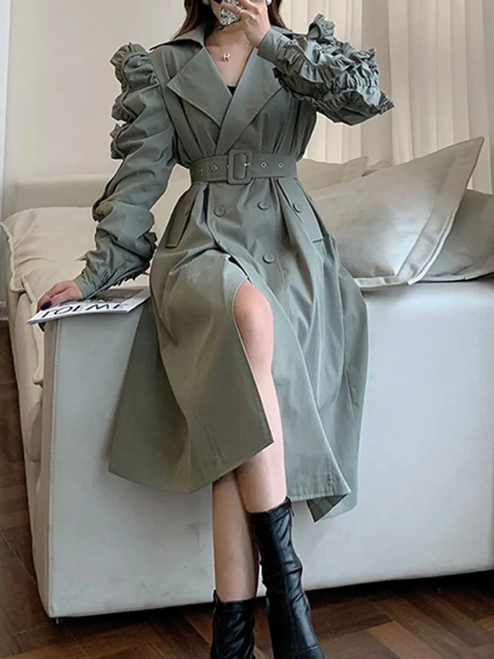 NAONA Ruffle Trench Coat