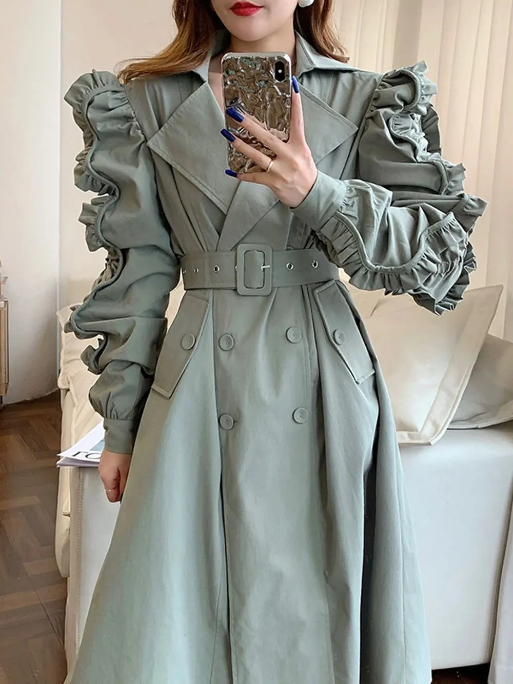 NAONA Ruffle Trench Coat