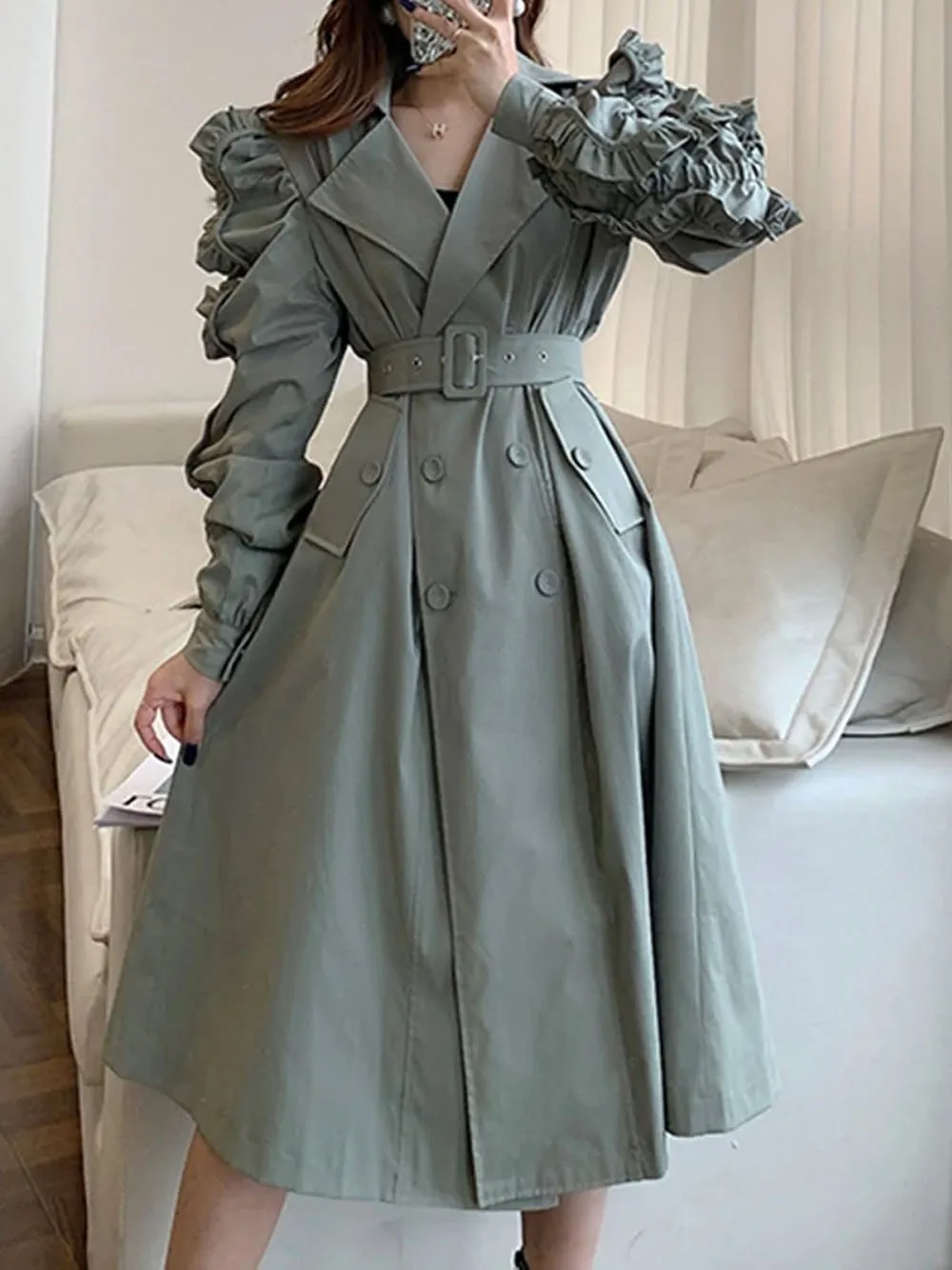 NAONA Ruffle Trench Coat