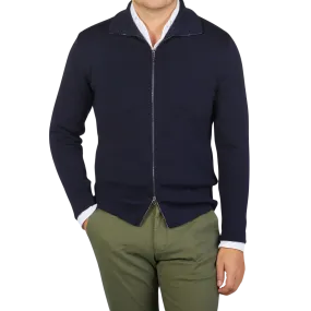 Navy Blue Merino Wool Zip Jacket