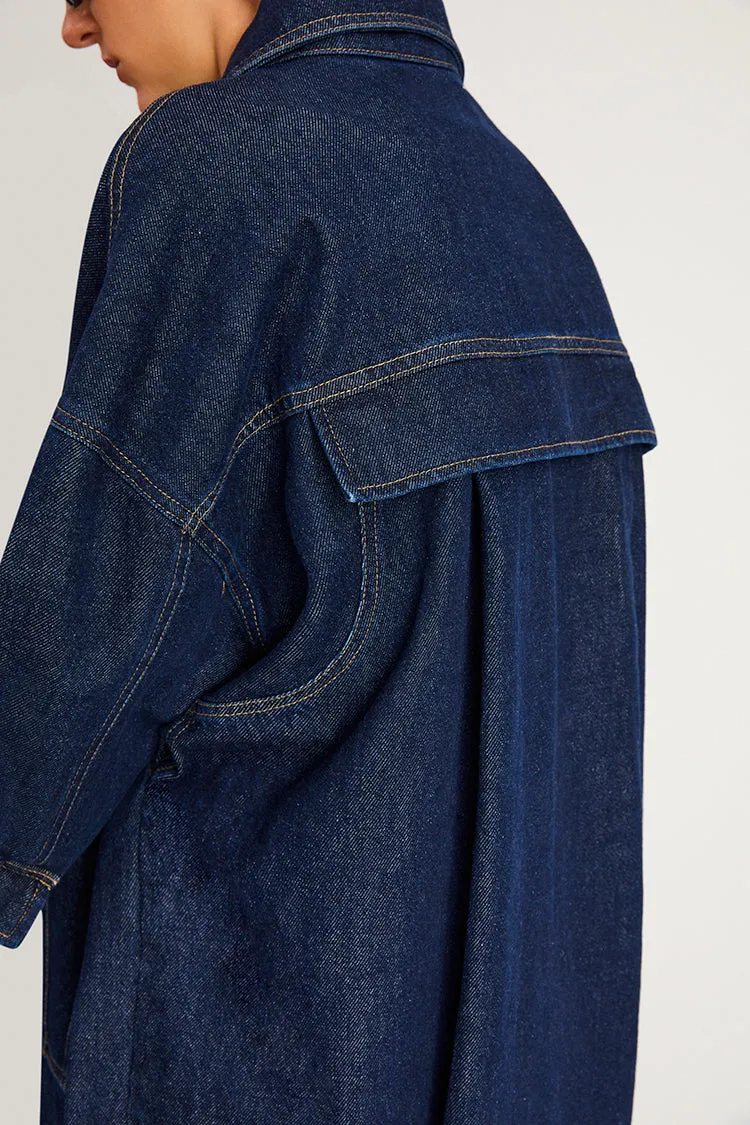 Nocturne Oversize Denim Trench Coat Indigo