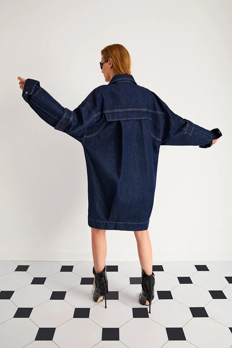 Nocturne Oversize Denim Trench Coat Indigo