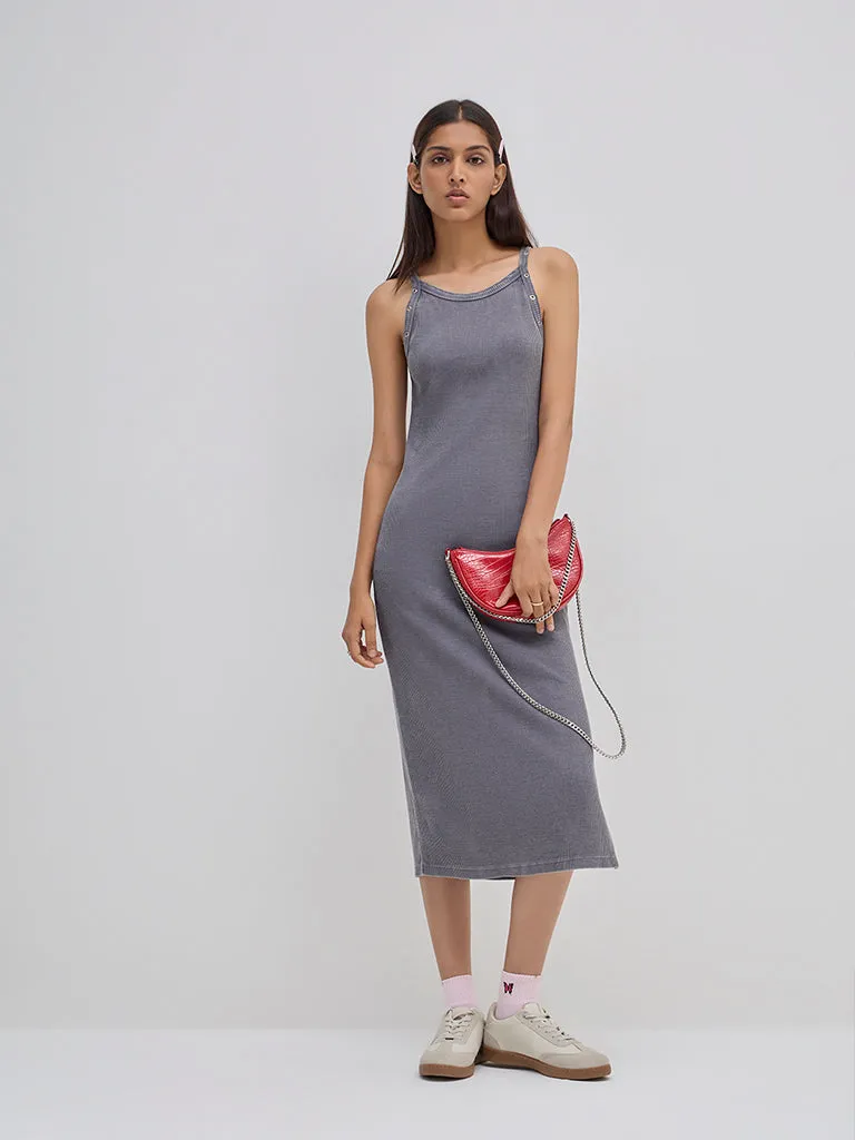 Nuon Grey Ribbed Textured Cotton Bodycon Dress