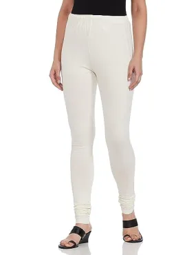 Off White Cotton Blend Churidar Leggings For Women