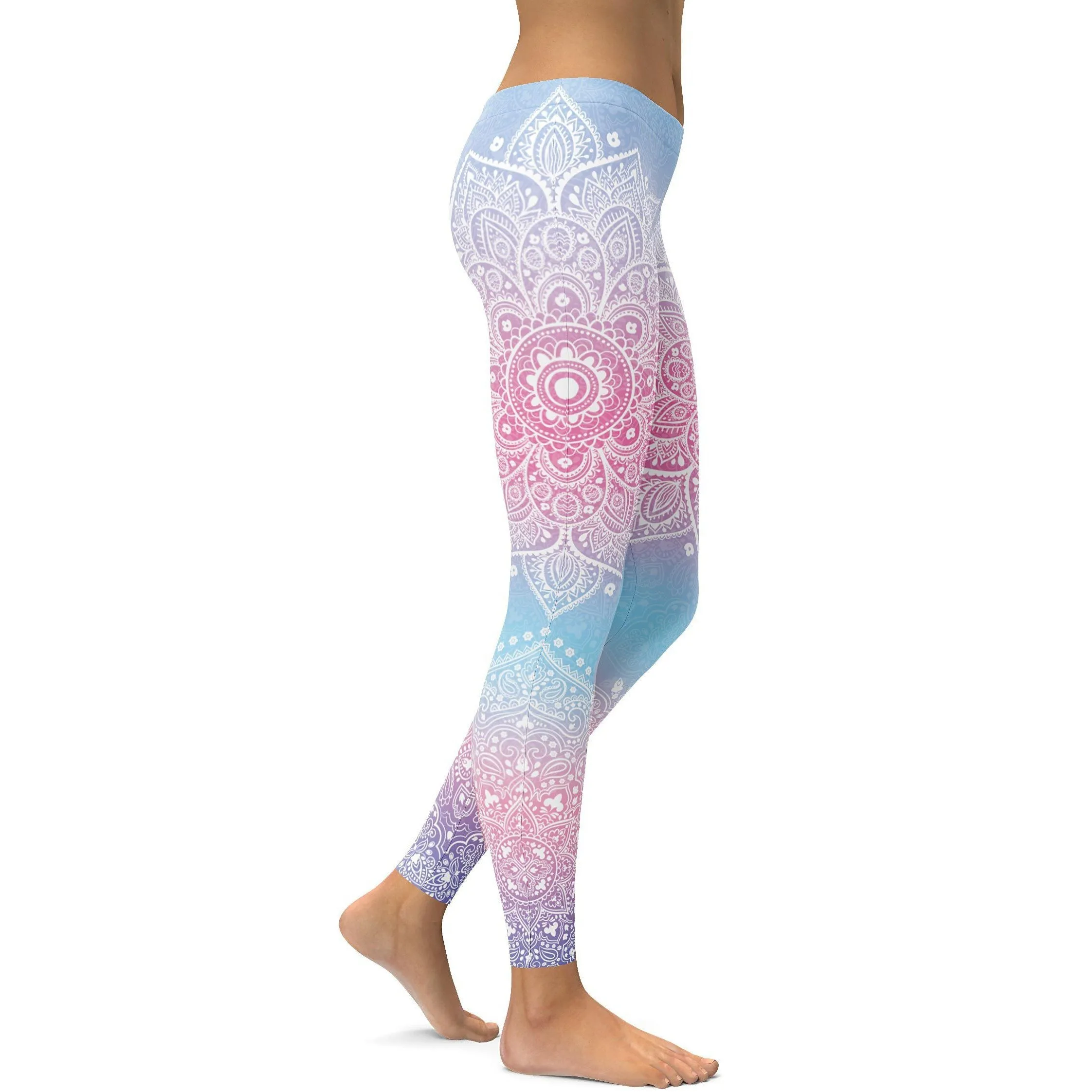 Pastel Blue & Pink Mandala Leggings