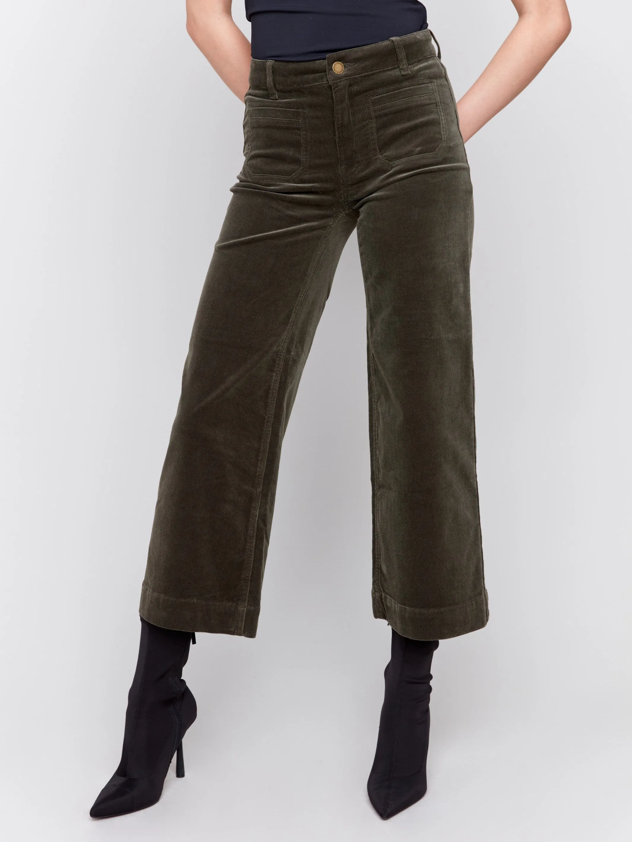 Patch Pocket Corduroy Flare Pants - Spruce