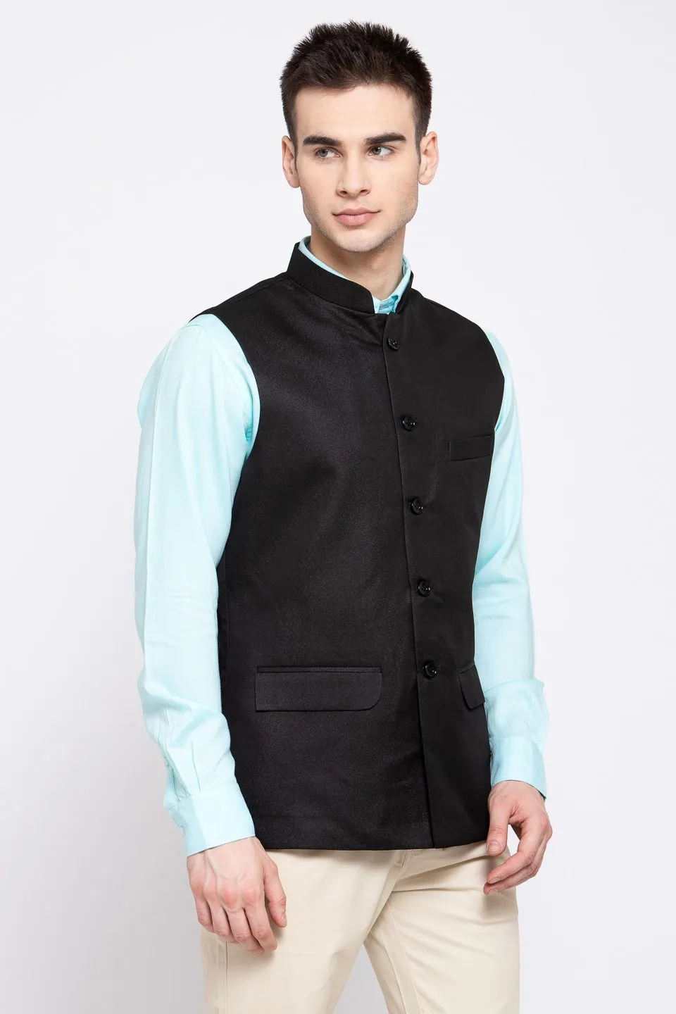 Poly Blend Black Nehru Jacket