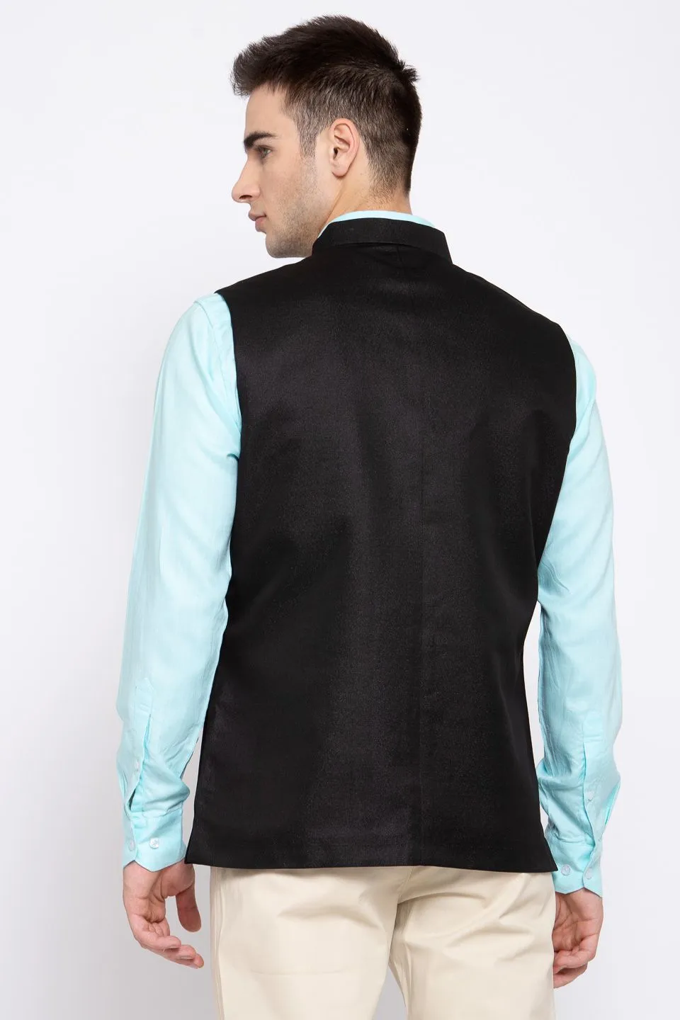 Poly Blend Black Nehru Jacket