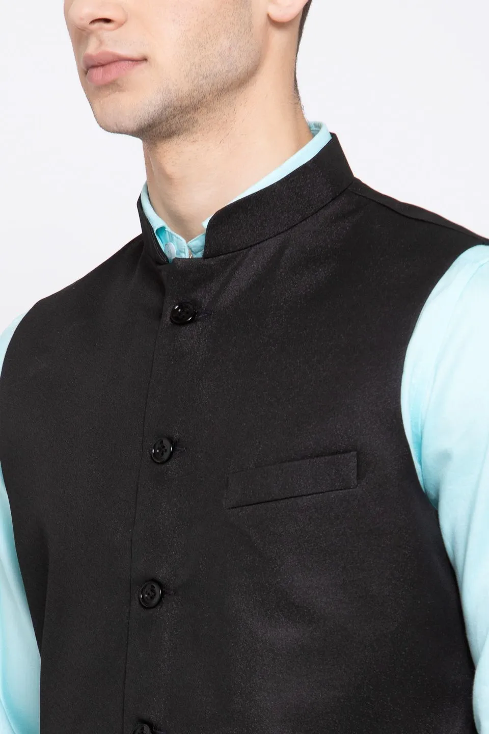 Poly Blend Black Nehru Jacket