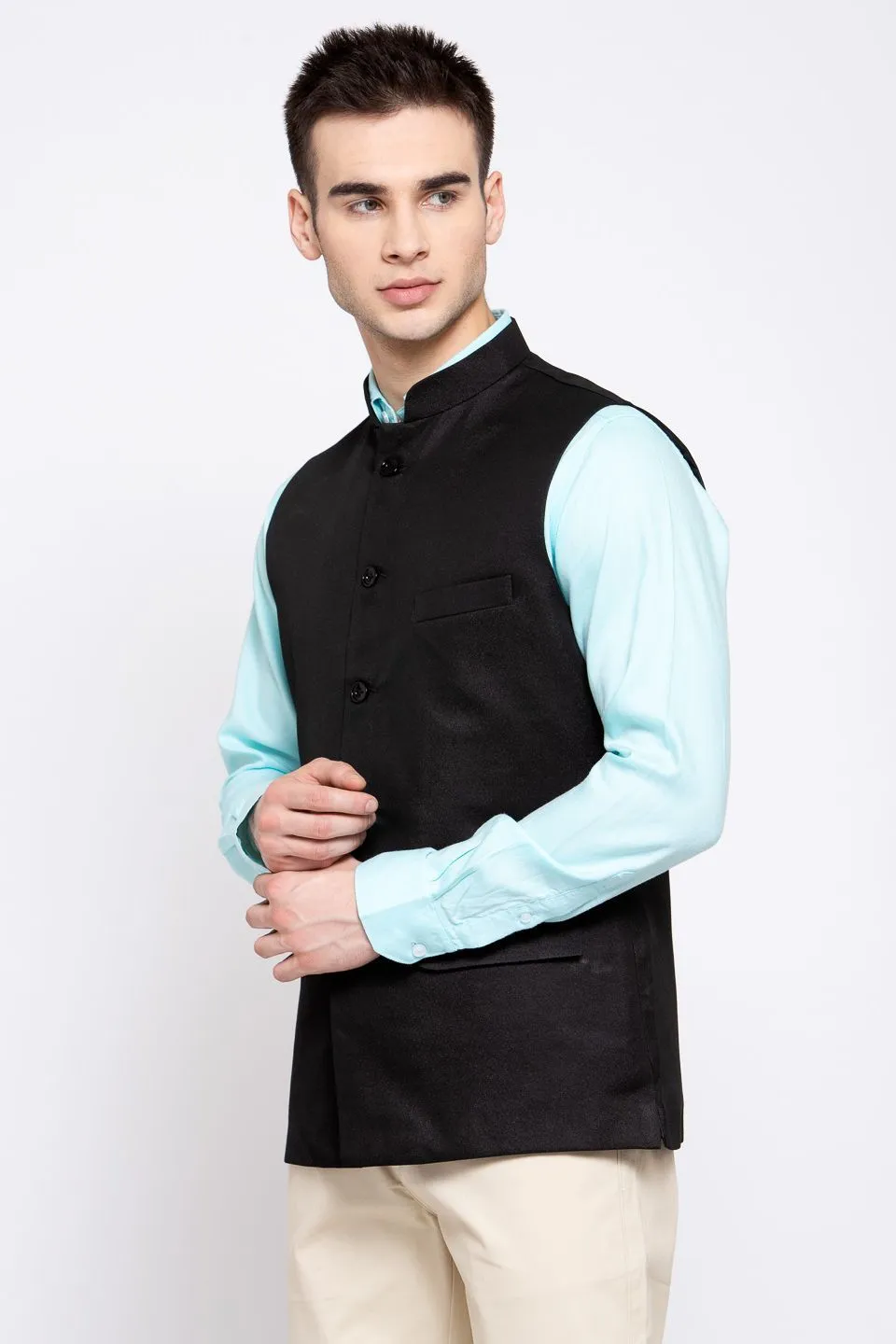 Poly Blend Black Nehru Jacket