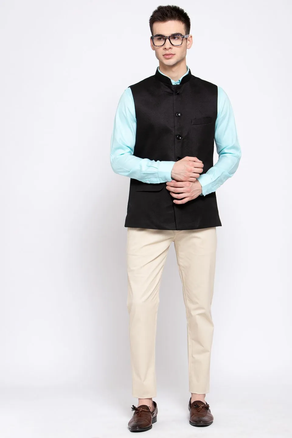 Poly Blend Black Nehru Jacket