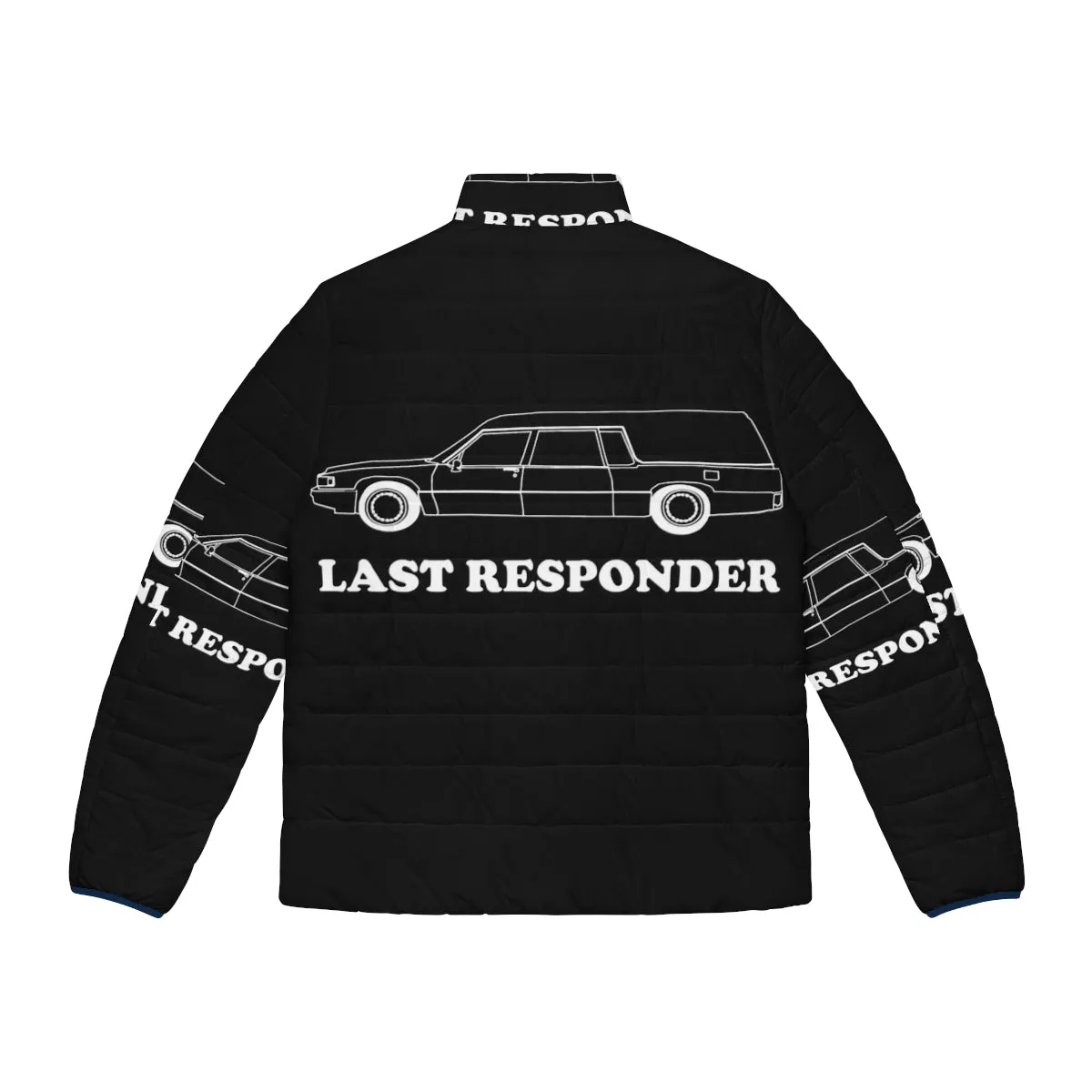 "Last Responder Puffer Jacket: A Funeral-Themed Jacket for Quirky Careers"