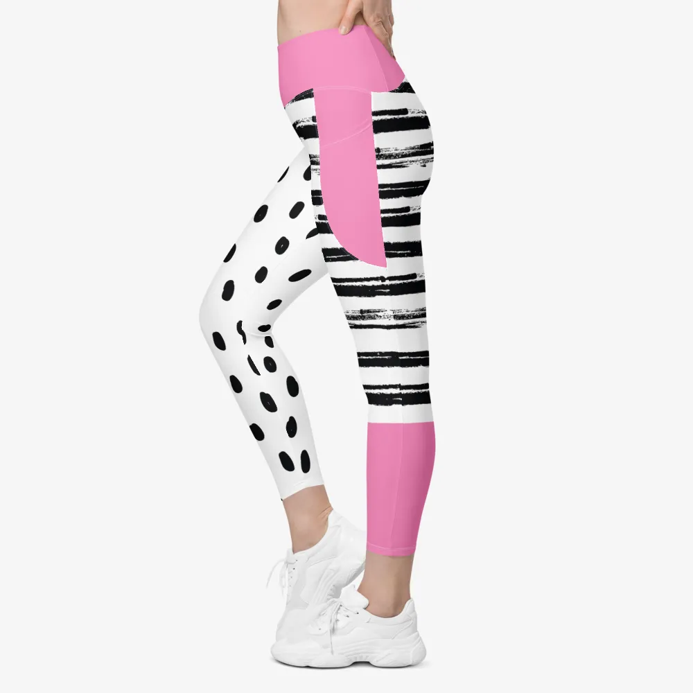 Recycled Printed Leggings "Dots&Stripes" Pink with pockets