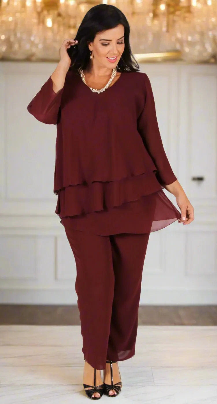 Rosaline Chiffon Pant Shiraz