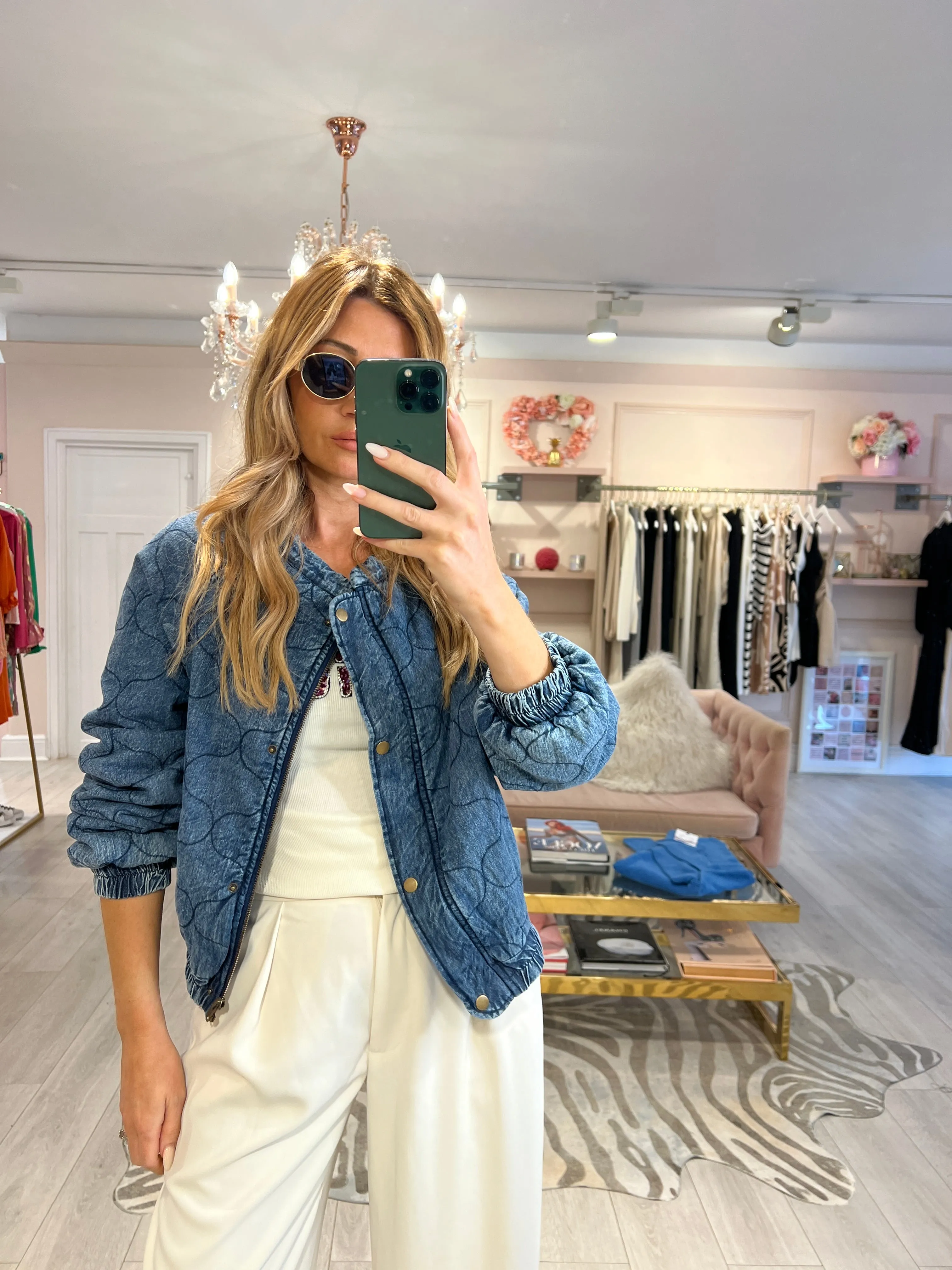 RYLEIGH QUILTED CROPPED DENIM JACKET