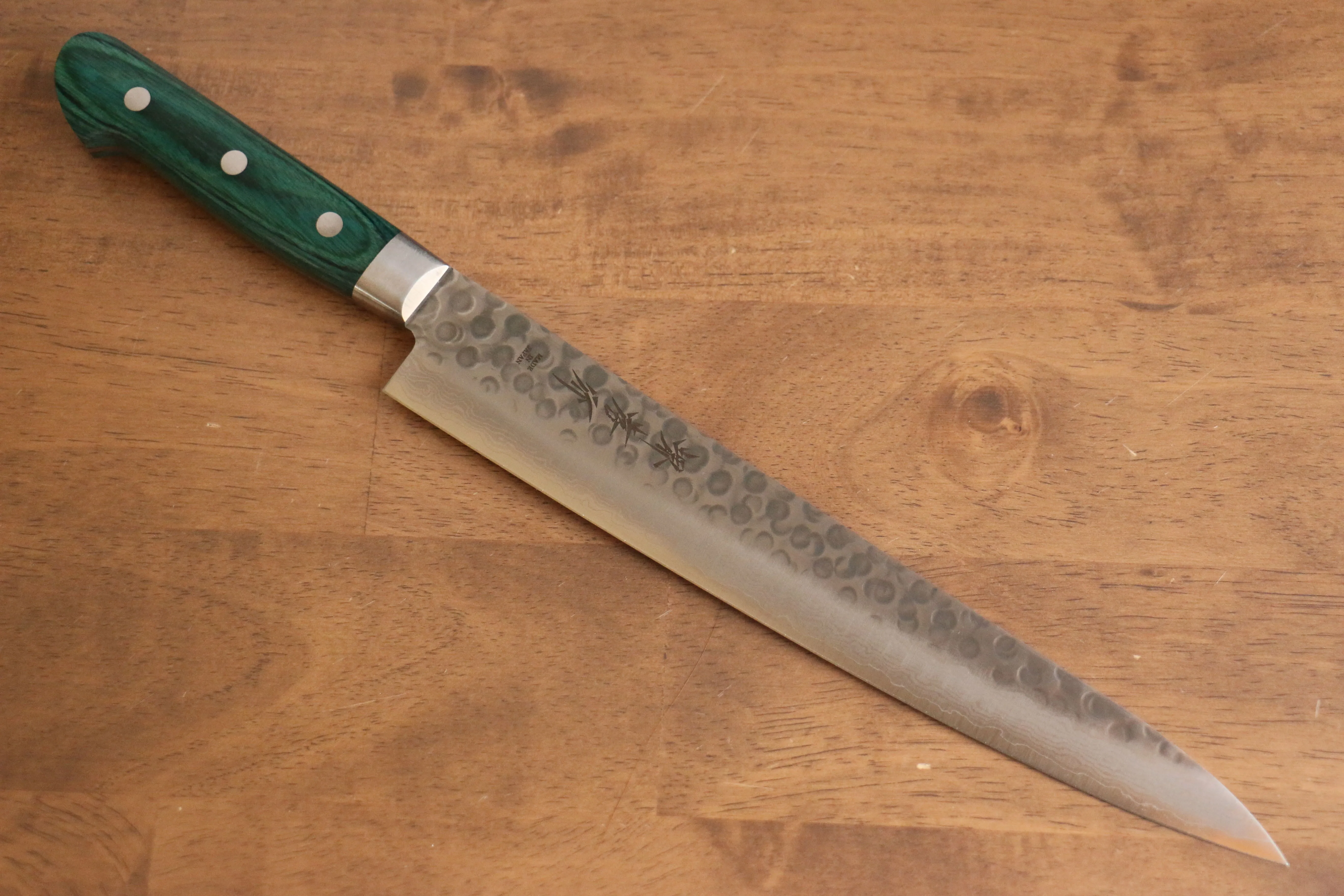 Sakai Takayuki VG10 17 Layer Damascus Sujihiki 240mm Green Pakka wood Handle