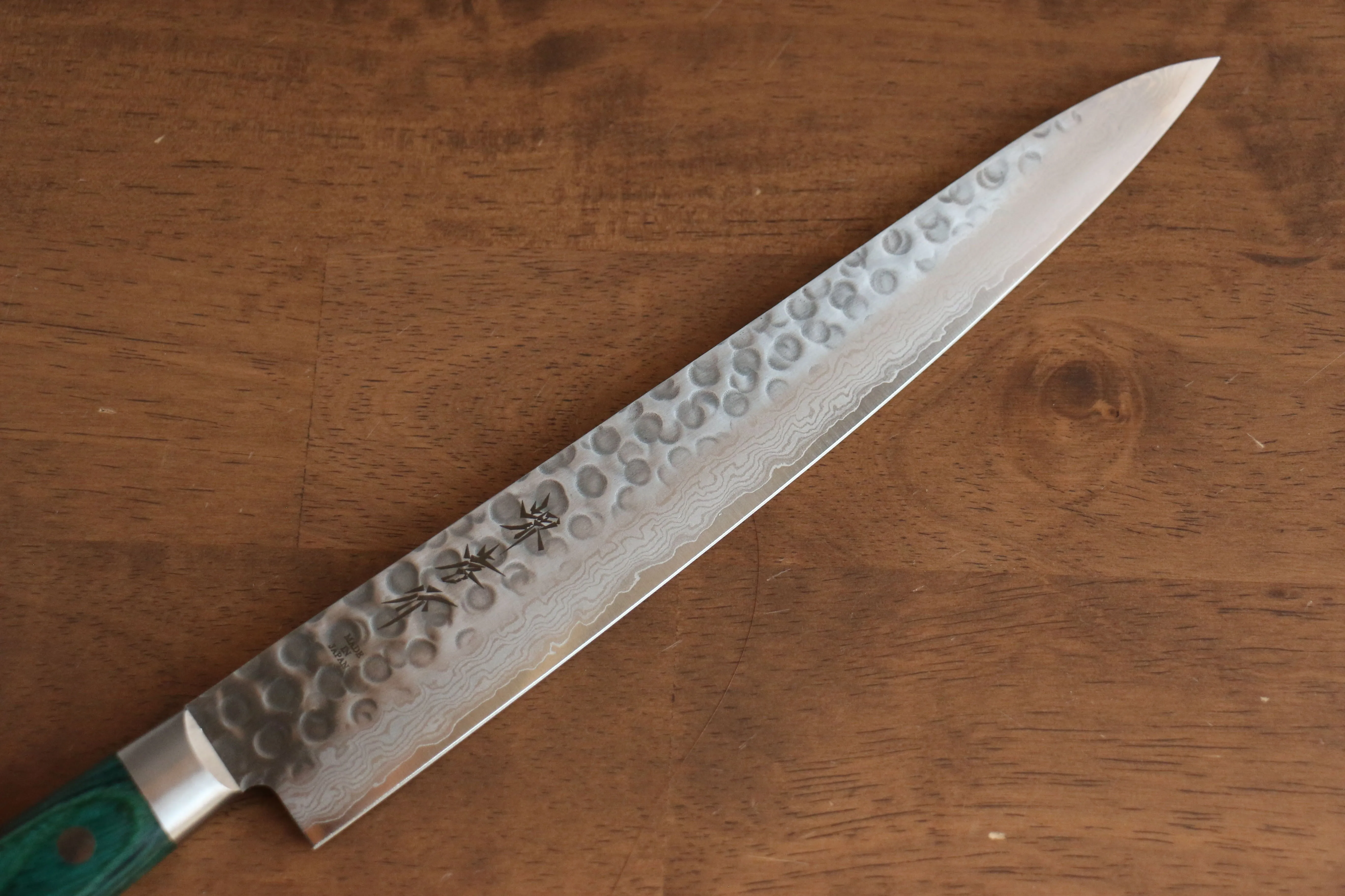 Sakai Takayuki VG10 17 Layer Damascus Sujihiki 240mm Green Pakka wood Handle