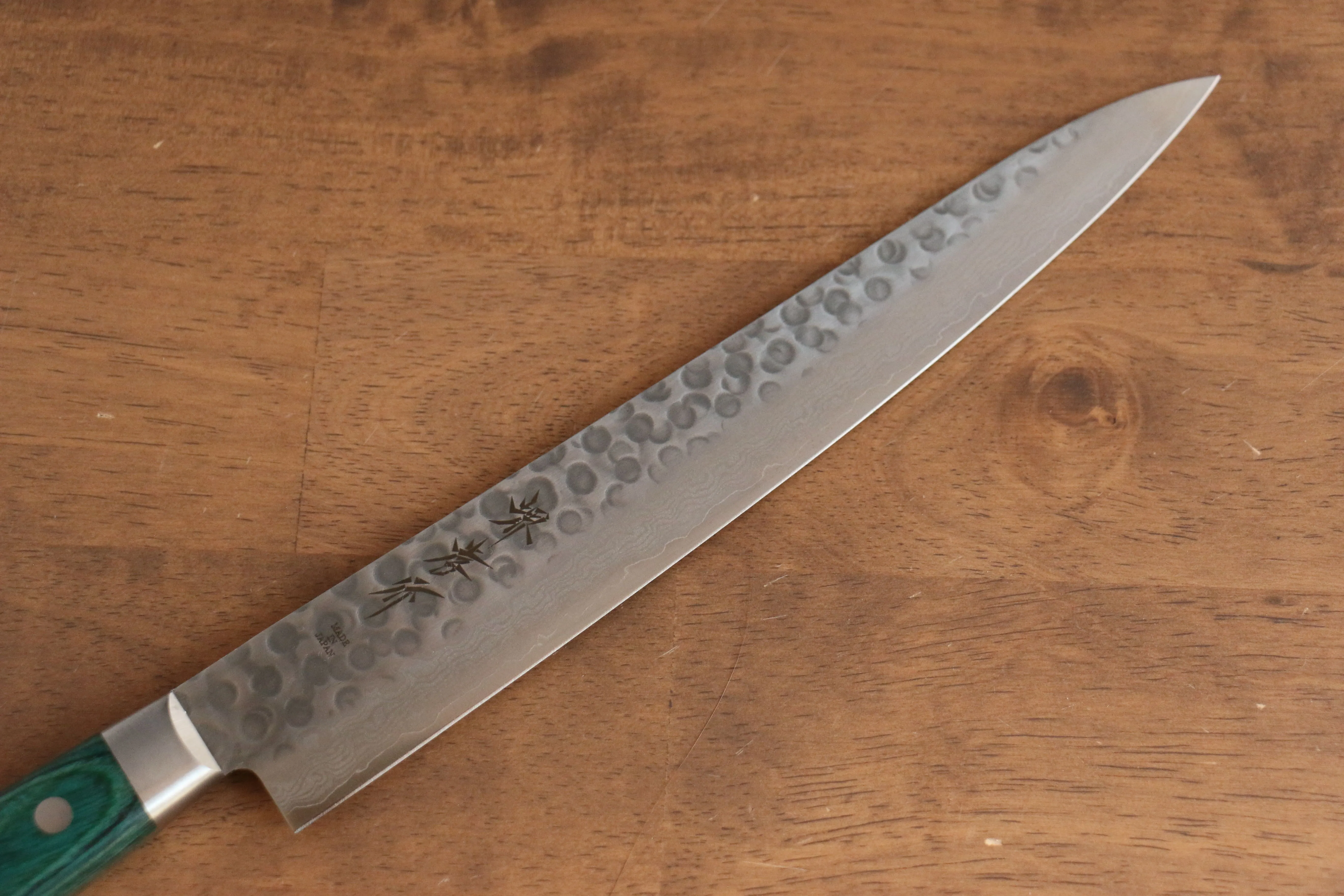 Sakai Takayuki VG10 17 Layer Damascus Sujihiki 240mm Green Pakka wood Handle