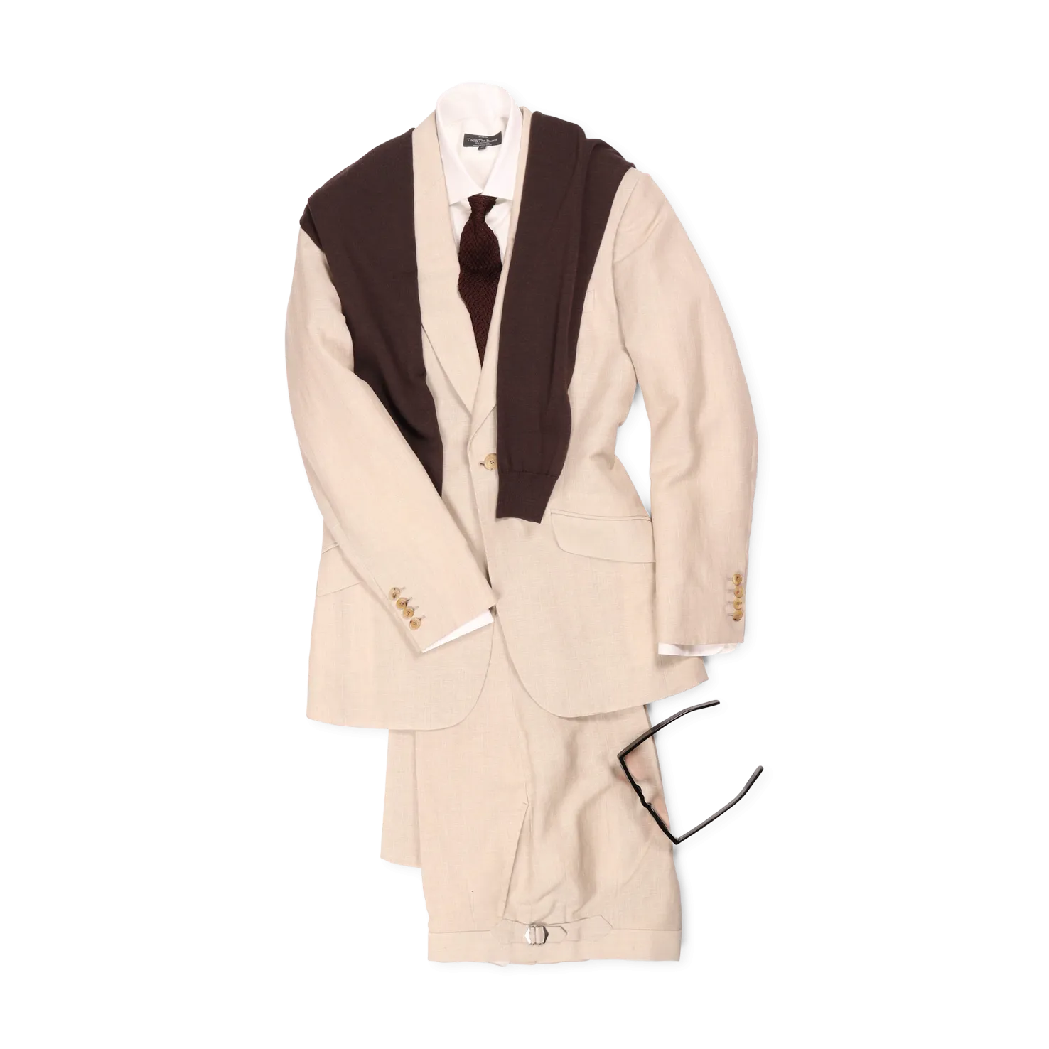 Single Breasted Peak Lapel Suit in Natural Linen