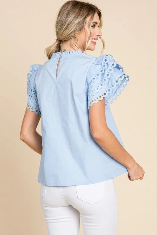 Solid Layer Ruffled Cap Sleeves Top