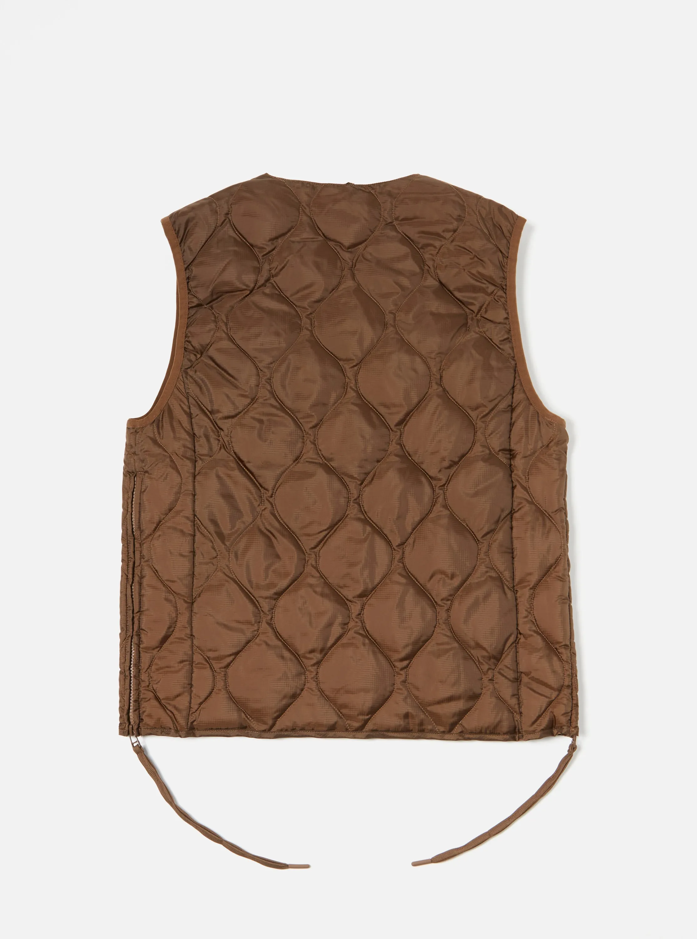 Taion by F/CE. Packable Down Vest in Brown Nylon Ripstop/Duck Down