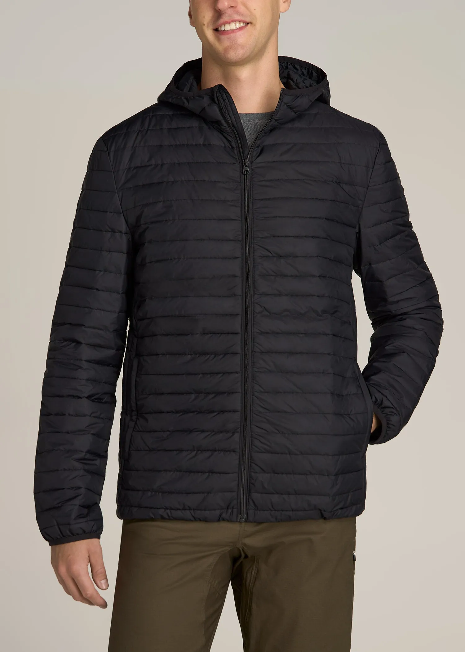 Tall Men's Packable Puffer Jacket in Black