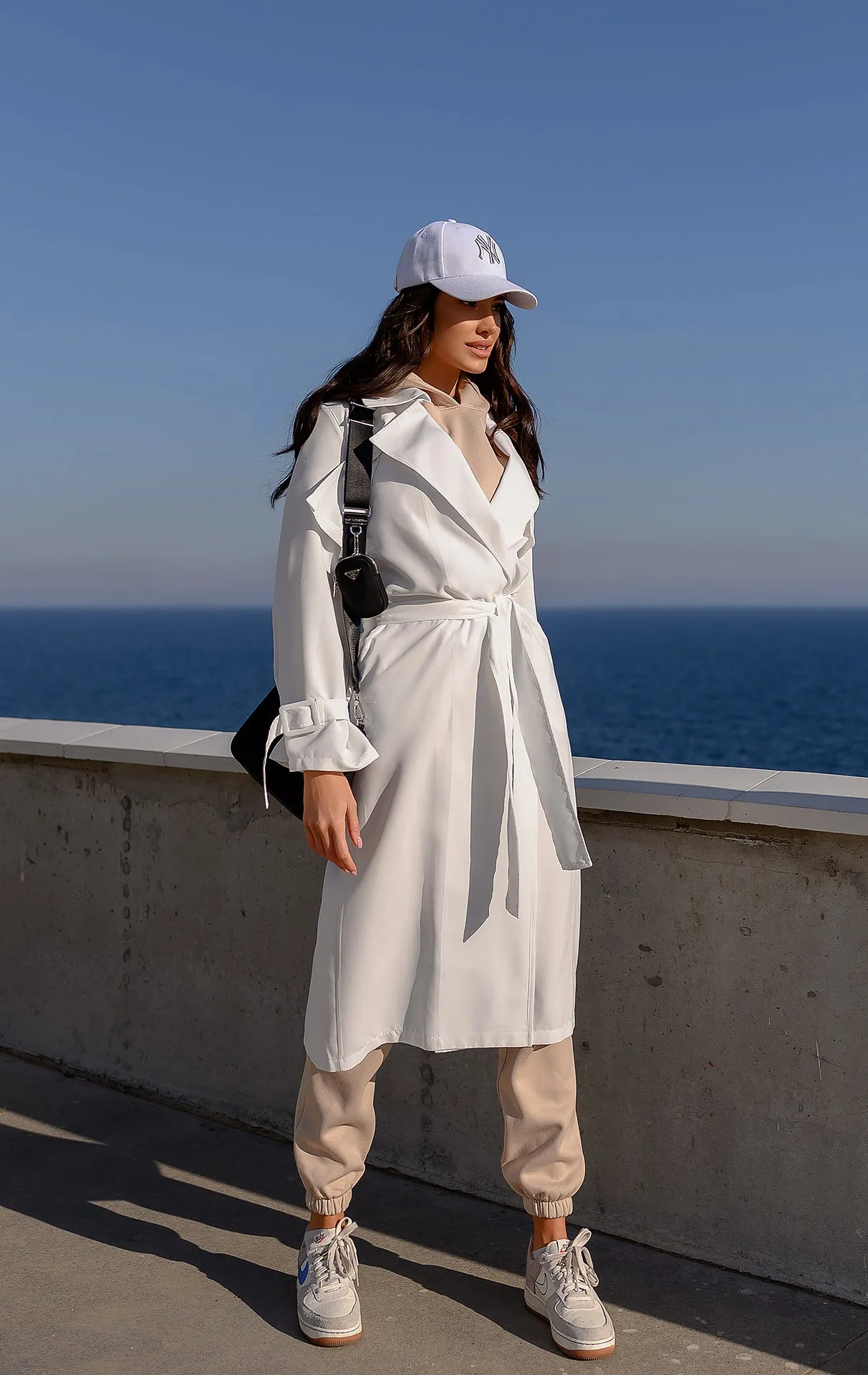 White Belted Trench Coat