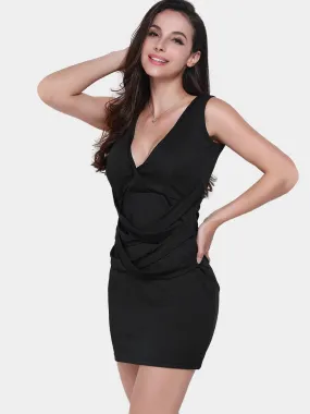 Wholesale Black V-Neck Sleeveless Zip Back Dresses