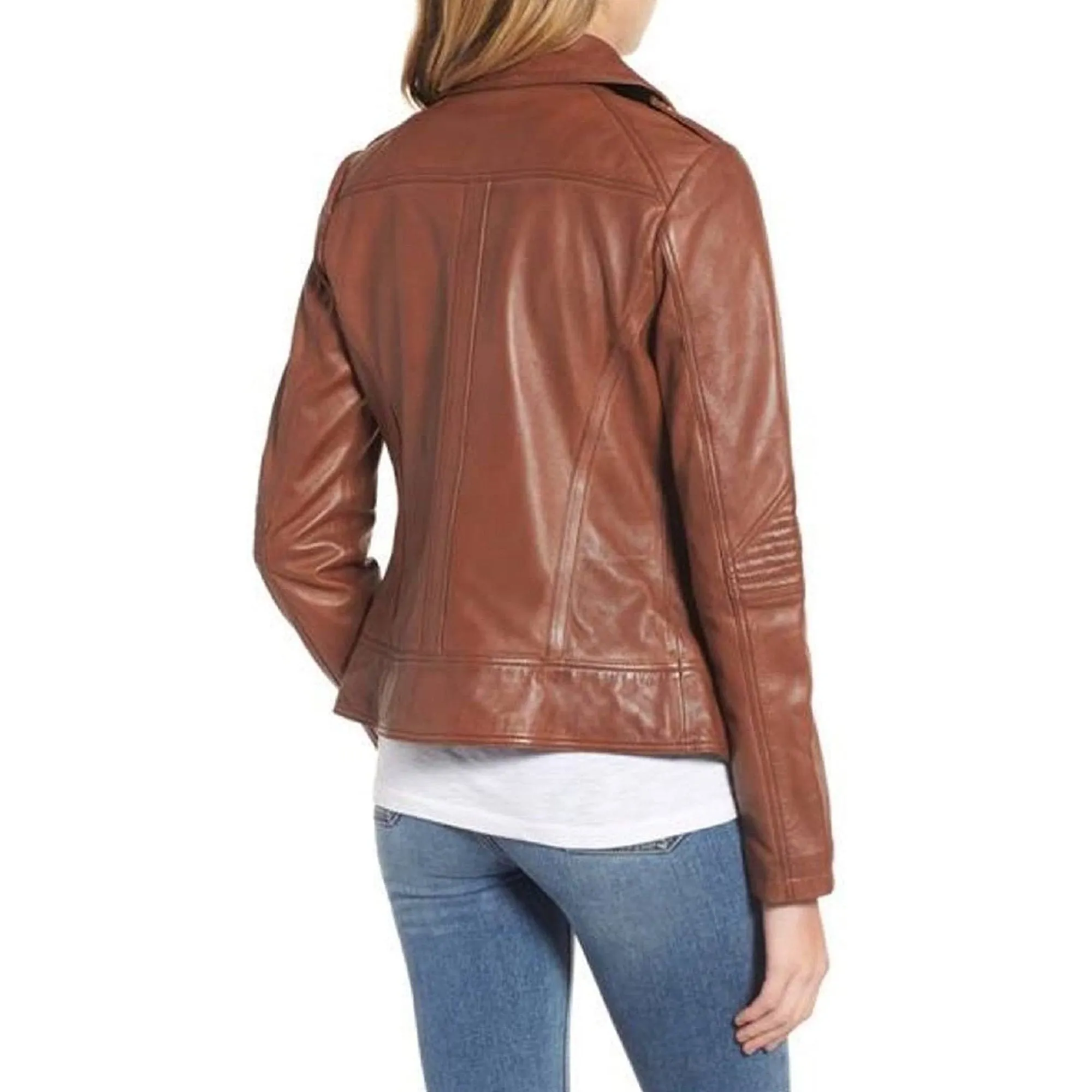 Women's Slim Fit Genuine Leather Tan Jacket