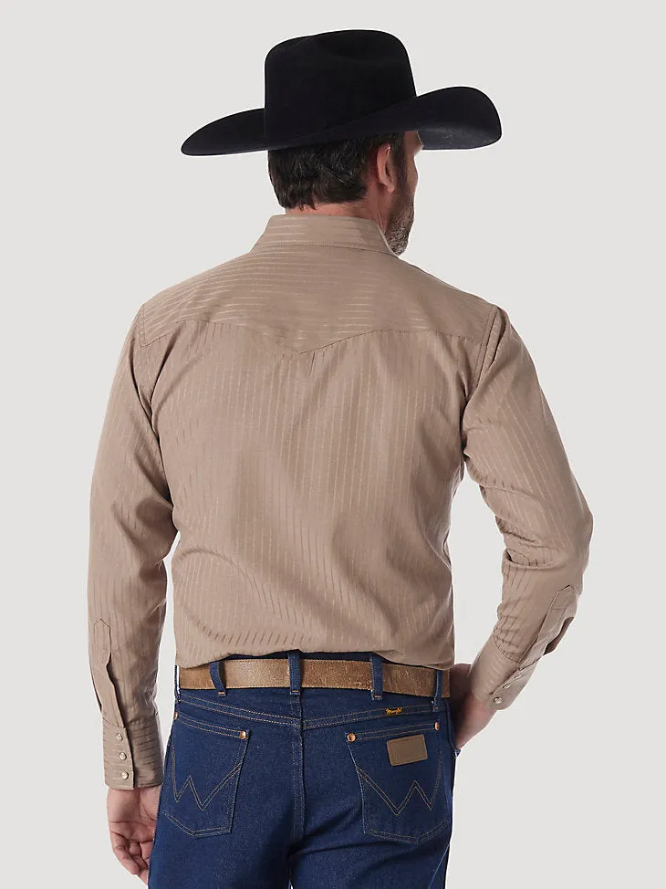 Wrangler Western Long Sleeve Western Snap Dobby Stripe Shirt in Tan